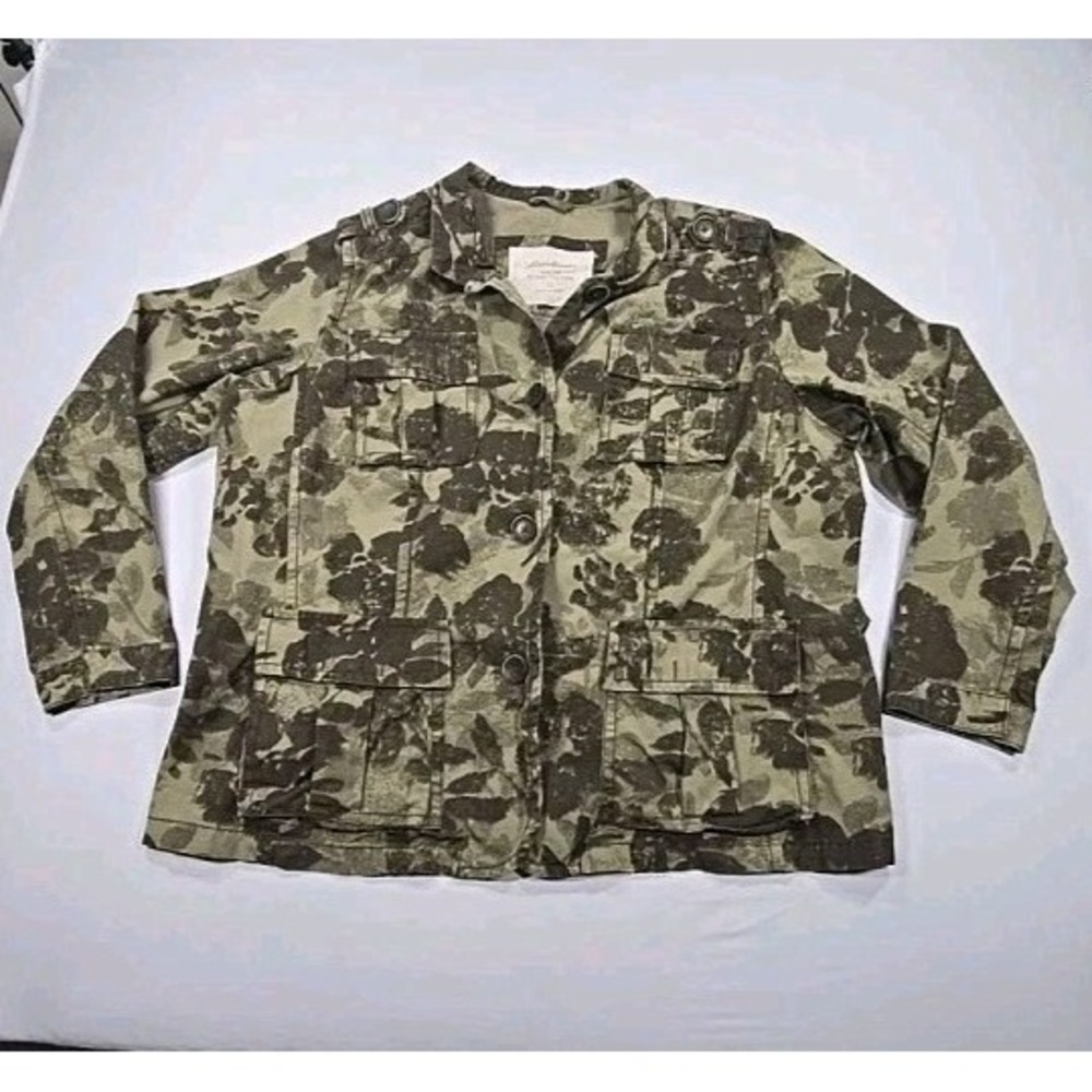 Eddie Bauer Jacket Women's Size Medium 2X Green Brown Floral Camouflage Button